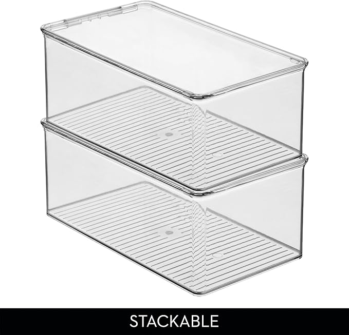 iDesign Stackable Shoe Box with Hinged-Lid for Wedges or Sandals, Set of 4, Clear, Made in USA