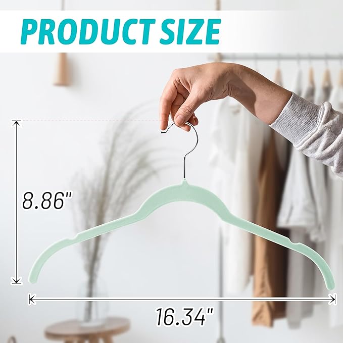 Sishynio Velvet Hangers 50 Pack – Slim Non-Slip Flocked Hangers with Notches, Space-Saving Closet Organizer for Dresses, Blouses, Coats(Green)