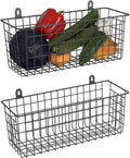 MaraFansie [Extra Large] Wire Basket 2-Pack Hanging Wall Organizer Cabinet Storage Basket Wall Mounted Shelves Rustic Farmhouse Decor for Home Kitchen Bathroom, BLACK