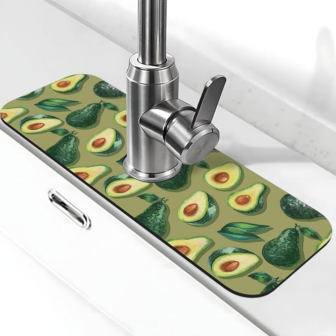 Faucet Draining Mat For Kitchen Sink, Green Avocado Diatom Mud Absorbent Drain Pad For Bathroom Kitchen Sink Splash Guard Drying Mat