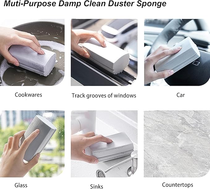 Damp Clean Duster Sponge 4 Pack Household Cleaning Sponges Reusable Dusting Sponge for Brushing Blind Glass Vents Window Mirrors Baseboards
