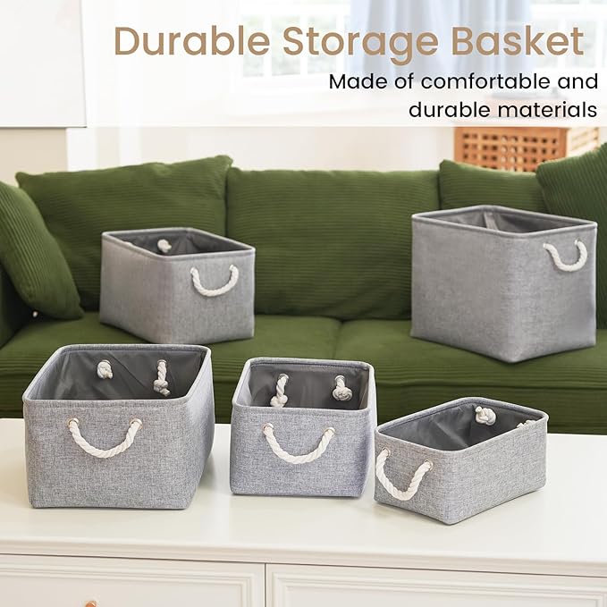 Storage Baskets for Shelves 11.8x7.9x5.2 Inch, Foldable Fabric Storage Bins with Handles, Small Storage Baskets for Organizing Closet, Office, Home Organization (3-Pack, Gray)