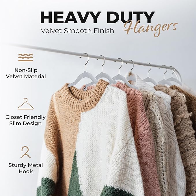 30 Pack Velvet Hanger for Shirt Pants Dresses Skirts Suits Jackets - Slim Space Saving Design - Standard Coat Hanger - Sturdy & Durable Design with Shoulder Grooves Hook