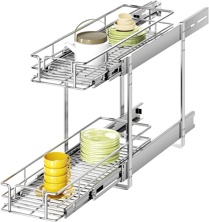 MODCART 2 Tier Individual Pull Out Cabinet Organizer 5½" W x 21½" D, Heavy Duty Cabinet Pull Out Shelves, Slide Out Drawers Organization for Kitchen Cabinets Bathroom