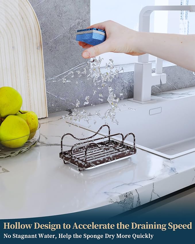 Consumest Kitchen Sink Organizer - Movable Sink Caddy for Countertop Organizer, 304 Stainless Steel Sponge Holder with Detachable Drip Tray for Kitchen Accessories,Bronze
