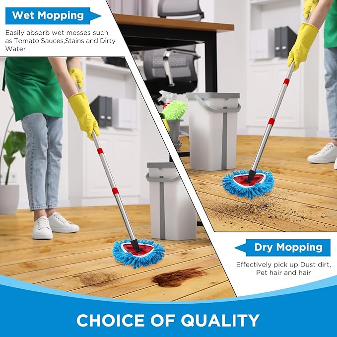 Baderke 3 Pack Chenille Mop Heads Replacements Compatible with 1 Tank System Chenille Duster Replacement Heads Microfiber Spin Mop Refill Pads Reusable Dust Refills for Floor Cleaning (Blue)
