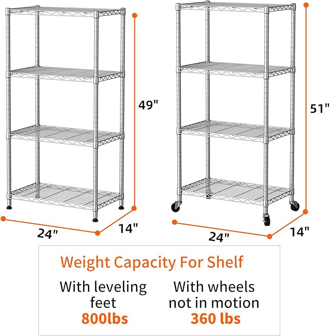 SINGAYE 4 Shelf Storage Wire Shelves Closet Bathroom Organizers Metal Pantry Kitchen Garage Shelving Unit Laundry Room Organization Home Narrow Rack Net Basket with Wheels Black