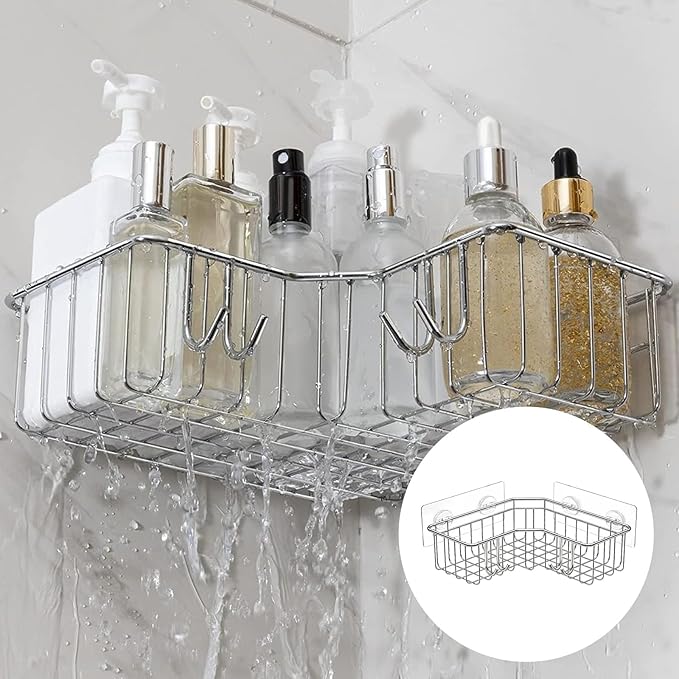 GETRIC 4 Pack Shower Caddy Adhesive Replacement, Adhesive Shelves Hooks Caddy Shelves Rack Basket Organizer Shower Sticker Bathroom Hanging Hook No Drilling Sticky Hanging Hooks (Style 2)