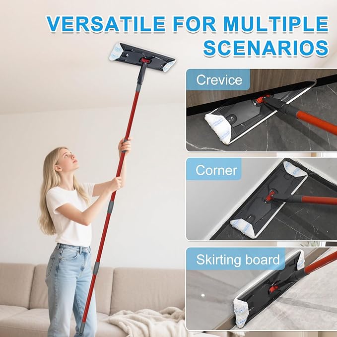 Mop Replacement Pads for Ocedar H2prO Flat Mop System, Mop Handle Mop Refills for O-Cedar H2pro Flat Mop System, Include 4 Pack Mop Pads and 4-Section Mop Handle for Ocedar H2 Pro Mop