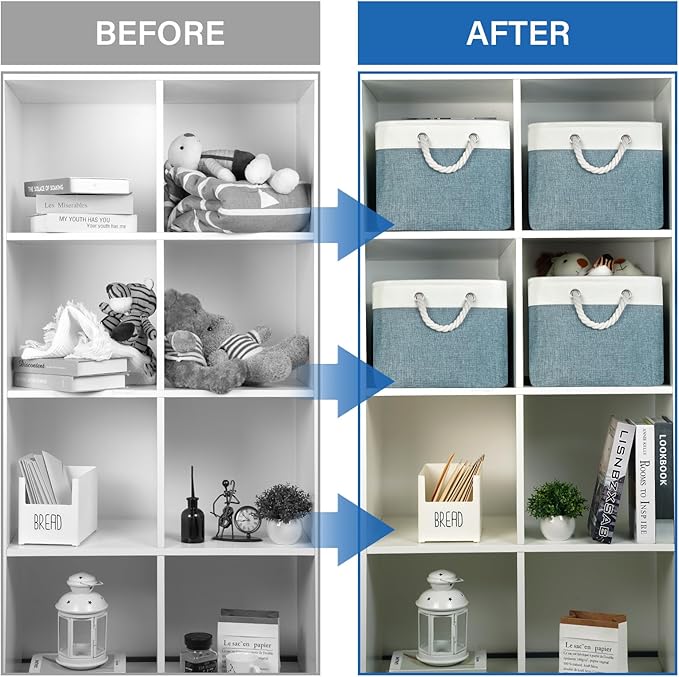 Temary Storage Baskets for Shelves 4 Pack Fabric Rectangle Baskets for Organizing Toys, Clothes, Decorative Bins with Handles (15 * 11 * 9.5"-White&Dark Green)