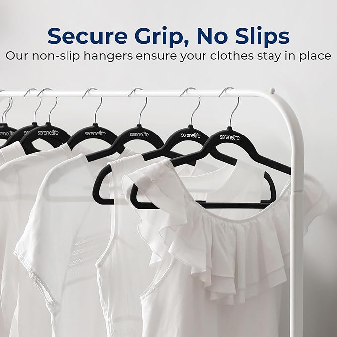 SereneLife 200 Pack Velvet Hangers - Non-Slip Felt Hangers with 360° Swivel Hook, Space-Saving, Ultra-Thin, Lightweight for Shirts, Sweaters, Hoodies, Kids Clothes & Dresses