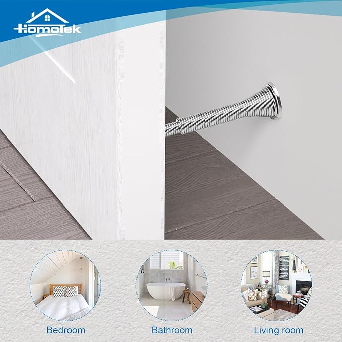 HOMOTEK 10 Pack Telescoping Spring Door Stoppers, Extended from 3-1/8 to 4-1/4 inches Wall Mount Extra Long Door Stops- Flexible Spring Doorstops Wall Protector (Satin Nickel)