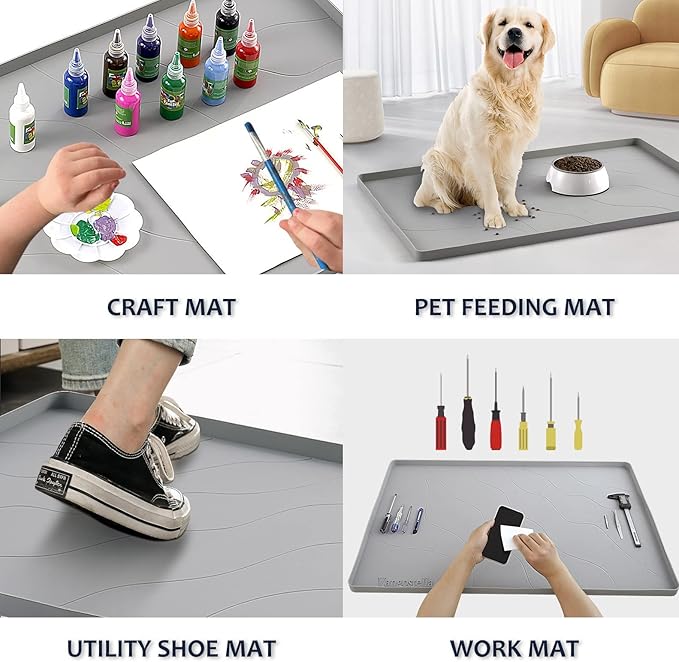 Heavy Duty Silicone Under Sink Mats for Kitchen Waterproof 25" x 22", Extra Thick Under Sink Rubber Mat Drip Tray, Raised Edge Under Sink Liner,Prevent Drips, Leaks, Spills,Grey
