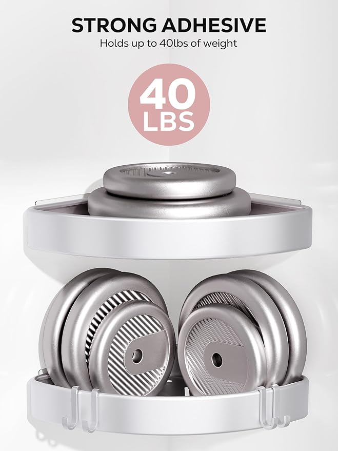 Nieifi Adhesive Shower Caddy Corner, 2 Pack, No Drilling Shower Organizer for Inside Shower, Girly Bathroom Accessory Decor Set, Anodized Aluminum, Silver