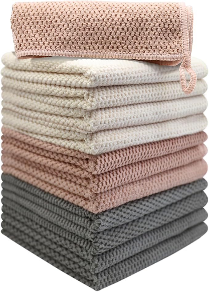 K&janet6am Dish Cloths for Washing Dishes, 12 Pack Kitchen Dish Cloths, Super Absorbent Microfiber Cleaning Cloth, Premium Waffle Dish Towels for Kitchen, 12x12 Inches