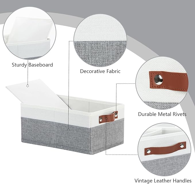 Bidtakay Small Storage Bins 4-Pack Collapsible Fabric Storage Baskets for Organizing 12x8x5 Inches White/Light Grey