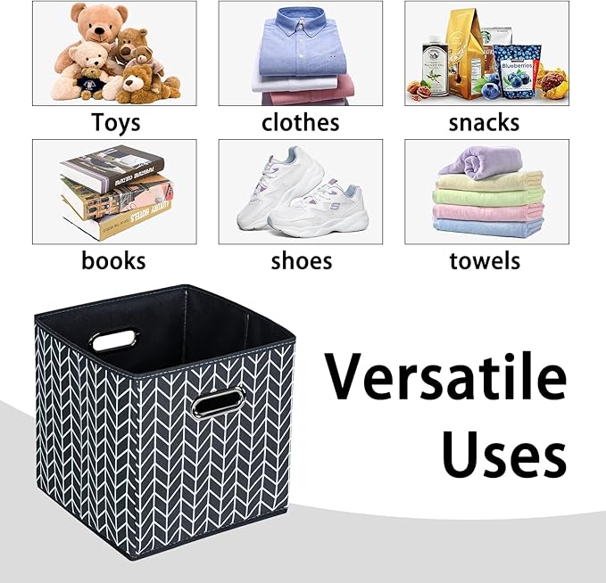 Black Foldable Storage Cubes Bins , Fabric Storage Box Cubes Organizer Baskets with Dual Handles for Home Organizer (Grey Wave)