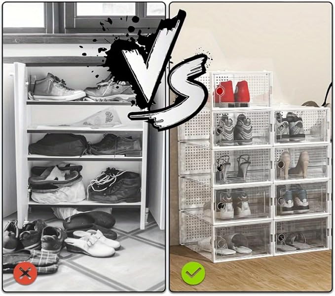 12 piece double frame transparent shoe box; Stackable plastic box shoe storage artifact; Foldable shoe box dormitory space saving shoe rack