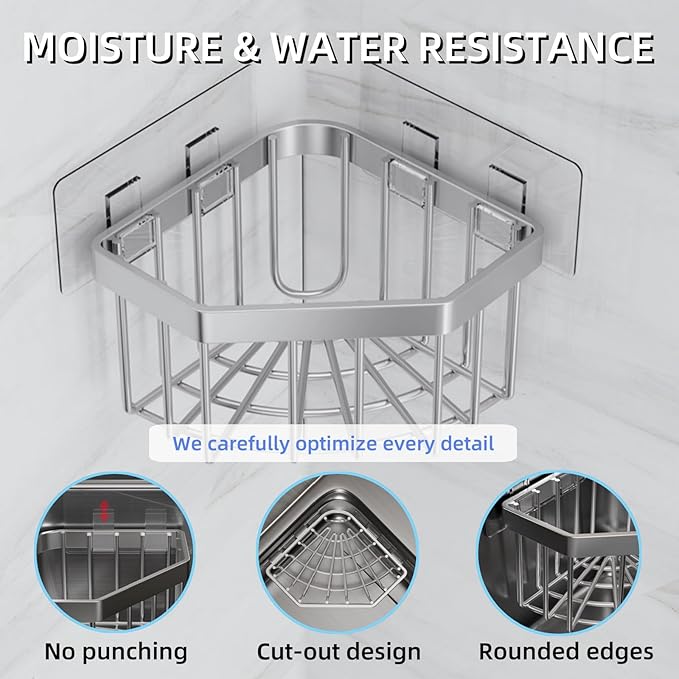 Wall Mounted Sink Caddy Organizer, Carbon Steel Kitchen Sponge Holder with 2 Adhesive Hooks, Triangular Drain Rack, 5.27x5.27x3.54 Inch (Black)