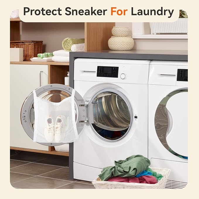 Sneaker Dryer & Washing Mesh Bag, Honeycomb Laundry Bag with Zipper & Strap, Reusable Shoe Dry Net for Dryer/Washing Machine, Fits Most Dryers (15.7" Size, 1 Pcs)