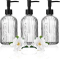 3 Pack Glass Soap Dispenser with Rust Proof Pump, 14 Oz Refillable Liquid Soap Dispenser for Bathroom & Kitchen (Grey)