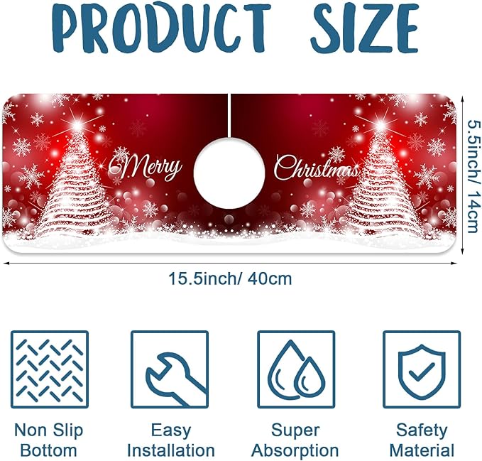 Christmas Merry Xmas Sink Faucet Absorbing Mat Santa Claus Super Absorbent Fast Drying Mat Sink Gadgets Behind Faucet Sinkmat for Kitchen Bathroom, 15.5"x5.5"