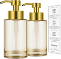 Glass Soap Dispenser with Stainless Steel Pump 2 Pack,12oz Thick Glass Gold Hand Liquid Soap Dispenser for Bathroom & Kitchen
