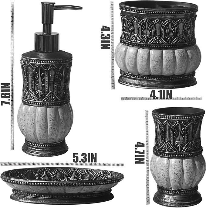 6 Pieces Pumkins Bathroom Accessories Set Including Trash Can, Cup, Toothbrush Holders, Soap Dishes, Soap Dispenser and Toilet Brush, Home Decoration, Retro Style, Grey