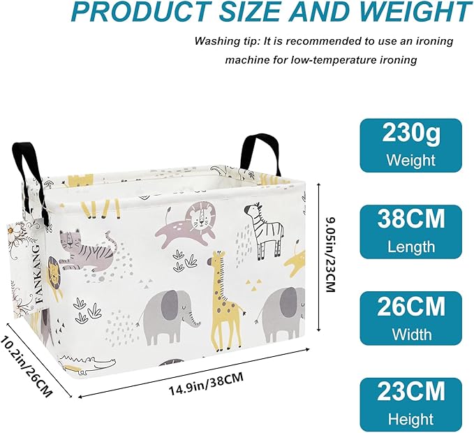 FANKANG Storage Bins, Nursery Hamper Canvas Laundry Basket Foldable with Waterproof PE Coating Large Storage Baskets for Kids Boys and Girls, Office, Bedroom, Clothes,Toys(Rec-Lovely Animals ）