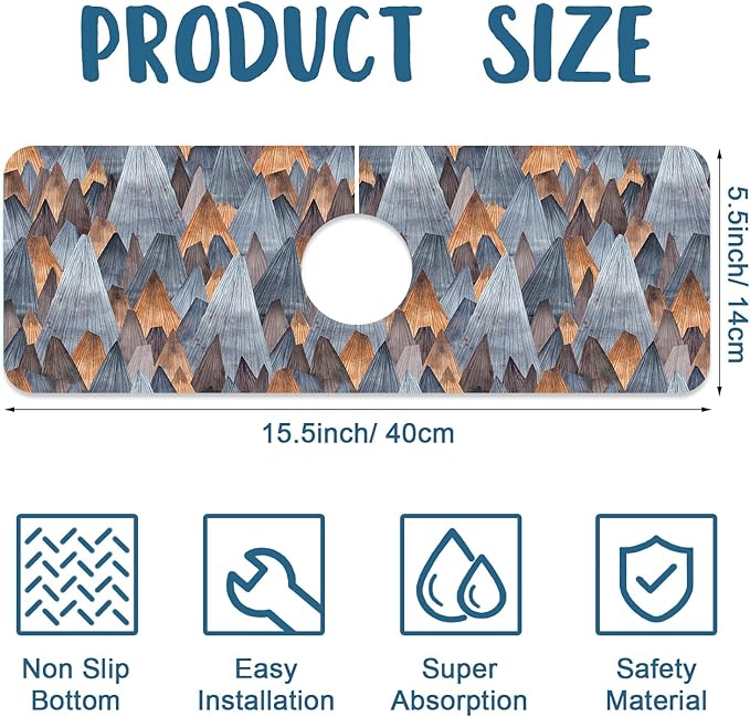 Abstract Mountain Sink Faucet Absorbing Mat Mountain Landscape Super Absorbent Fast Drying Mat Sink Gadgets Behind Faucet Sinkmat for Kitchen Bathroom, 15.5"x5.5"