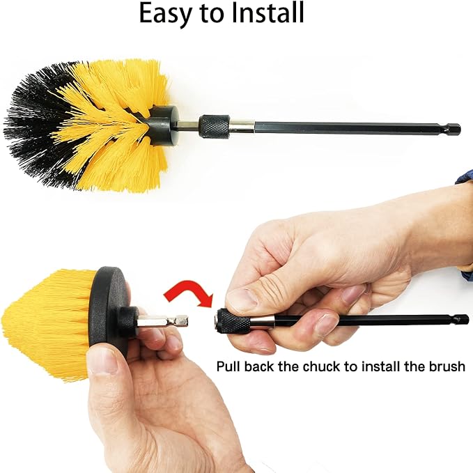 Drill Brush Attachment Set, 7 Pack 1/4in Power Scrubber Brush + Extend Long Rod, Brush Drill Attachment, Power Cleaning Scrub Brush for Bathroom, Tub, Tile, Corner, Floor