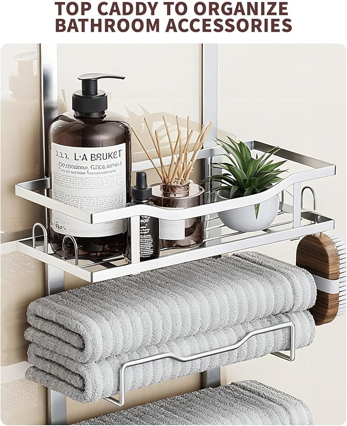 Hanging Towel Racks for Bathroom No Drill - Over The Door 8-Tier Bath Towel Storage Organizer for Small Bathrooms - Back Door Large Tiered Towel Holder Hanger for Rolled Towels RV Camper Silver