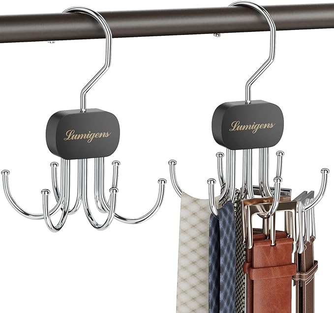 Belt Hanger, Belt Organizer for Closet,Rotatable Tie Rack,Belt Holder,Hanging Closet Organizer Hook for Belt, Bra, Tank Top, Tie, Scarf, Purse,3PCS,Black