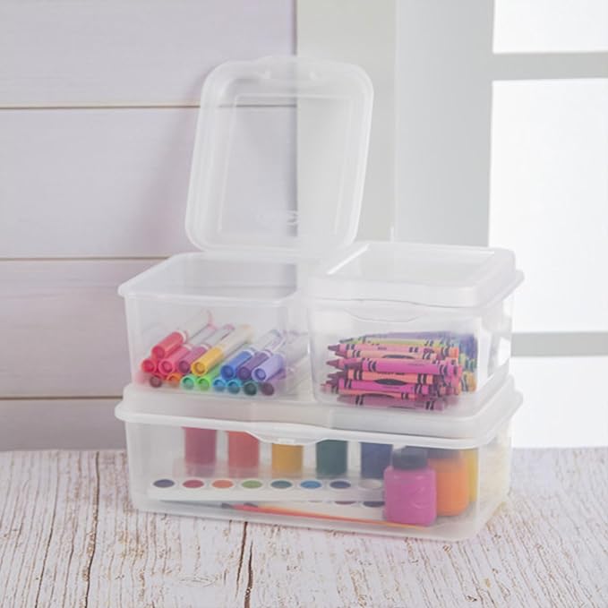 Sterilite 24-Pack Rectangular Large FlipTop, Clear Plastic Storage Box with Hinged Lid - Stackable Multipurpose Organizer for Art and Craft Supplies, Accessories, Photos & CDs, Home or Office Use