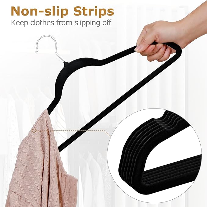 ZenStyle 100 Velvet Hangers - Space Saving, Non-Slip with Rotating Hooks & Pants Bar | Ultra Slim Closet Organizer for Coats, Suits (100 Pack)