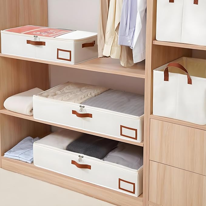 2 Pack Under Bed Storage Containers, Foldable Closet Organizers and Storage Bags with Sturdy Handle Ultra Thick Under Bed Organizer Bin for Comforter, Sweaters, Pillows Shoes, Clothes.