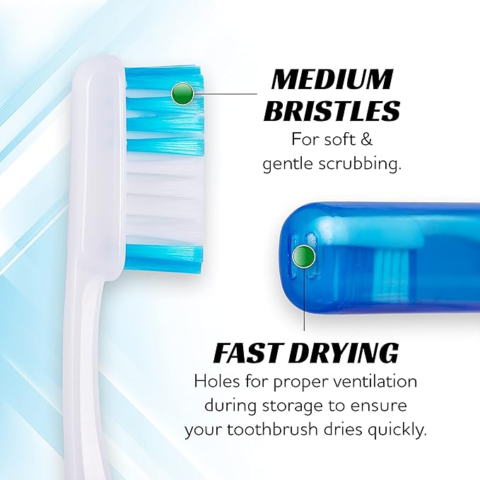 Lingito Mini Toothbrush with Cover - Camping & Travel Size, Adult Kit (6 Pack)