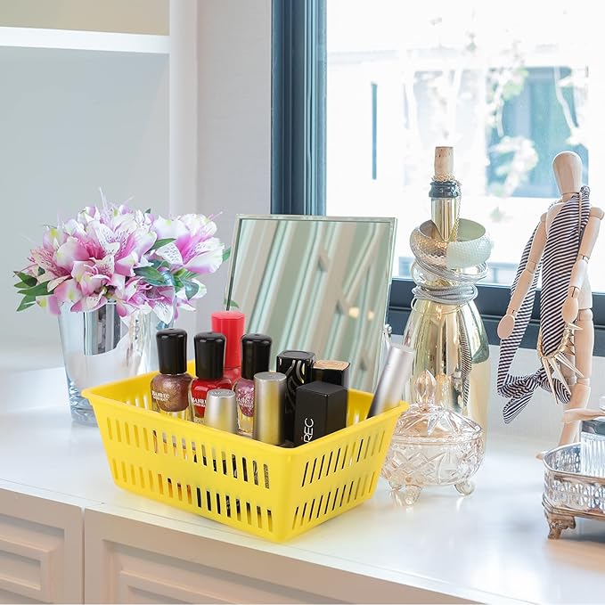 10 Pack Mini Storage Baskets Bins, Plastic Organizer Basket, Colorful Shelf and Desk Make-up Storage Crate Organizing Containers, Ideal for Home Classroom Office Organization. 6.1"L x 4.5"W x 2.4"H