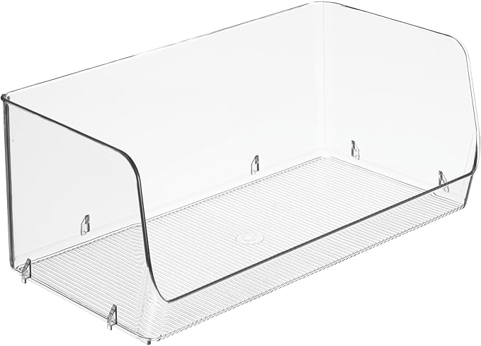 iDesign Wide Stackable Open-Front Storage Bin for Kitchen and Pantry, Clear, Made in USA
