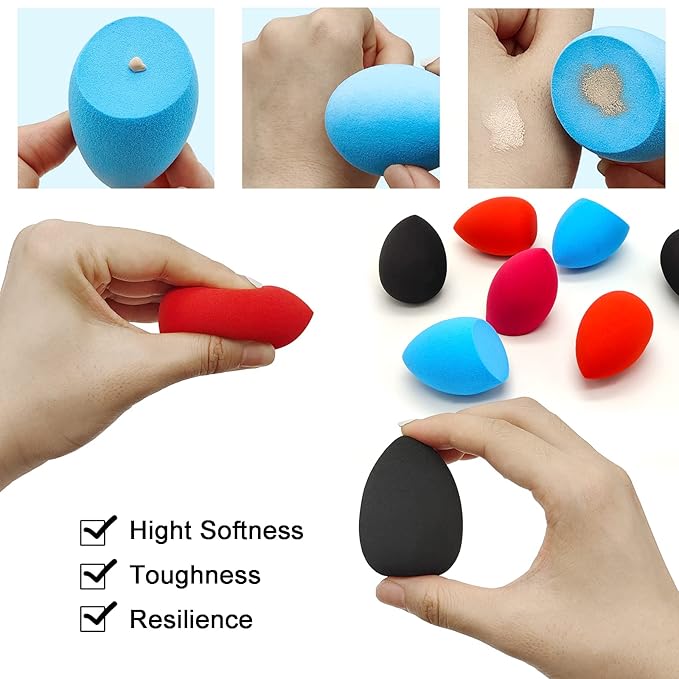 Makeup Sponge Holder Set,Makeup Blending Sponge Storage Drying Rack and Cute Silicon Sponge Carrying Travel Case with 4 Pieces Makeup Sponge Egg for Liquid and Powder