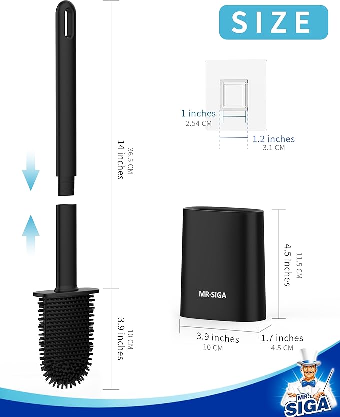 MR.SIGA Toilet Brush and Holder Set, Wall Mounted Toilet Bowl Brush, Compact Toilet Scrub Brush with Holder for Bathroom, Black, 2 Pack
