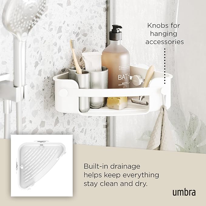 Umbra Flex Adhesive Shower Corner Shelf for Bathroom, White