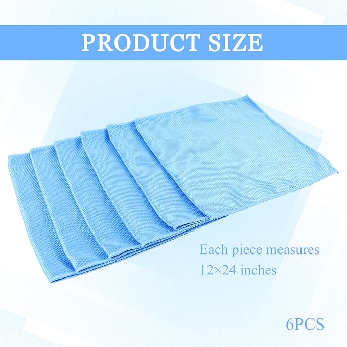 6PCS Microfiber Glass Cleaning Cloth, 12"×24" Fish Scale Cloth for Car Glass & Window Cleaning, Lint-Free Streak-Free, Multi-Purpose Mirror Washing Towels, Car Cleaning Supplies (Sky Blue)