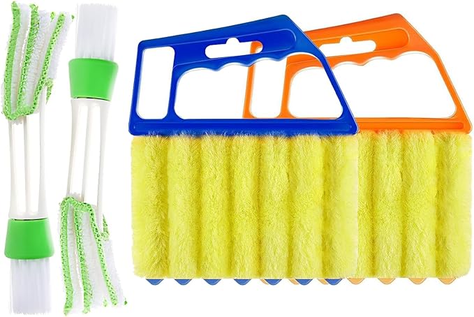 4Pcs Window Venetian Blind Cleaner Duster Tool,Venetian Washable Mini Handheld Brush,7 Fingers Dusting Cleaner and Air Vent Cleaner for Wood Blinds,Air Conditioner Vents,Fans Vents