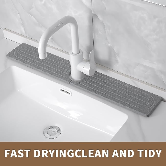 Faucet Mat for Kitchen Sink,Diatomite Fast Drying Stone Sink Tray,Faucet Splash Guard for Bathroom Counter [23.6"x4"],Super Absorbent, Prevents Moisture Buildup