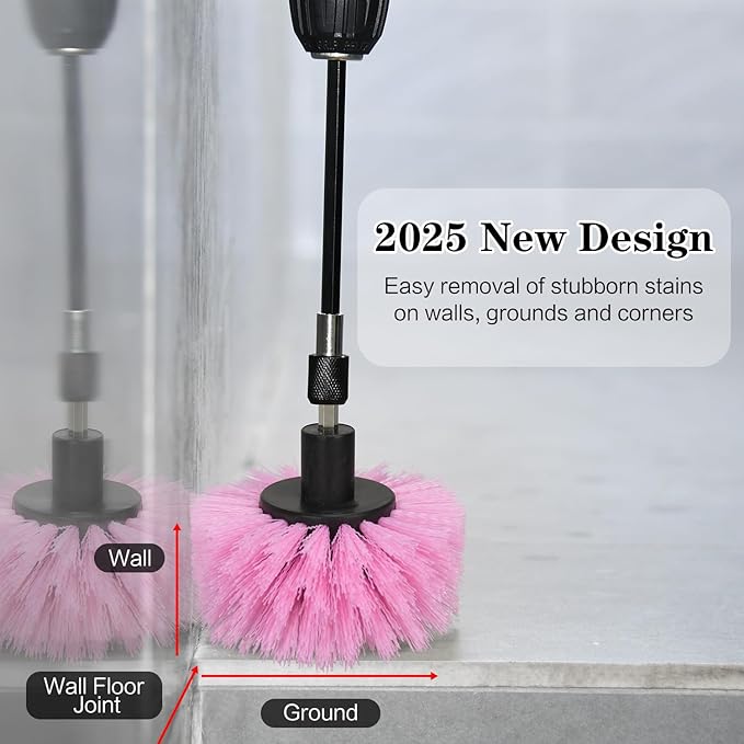 4pcs Drill Brush Attachment Kit, 2025 New Grout Drill Brush Set, All Purpose Power Scrubber Cleaning Kit for Bathtubs, Tile Grout Lines, Bathroom, Showers, Tile, Tile Seams