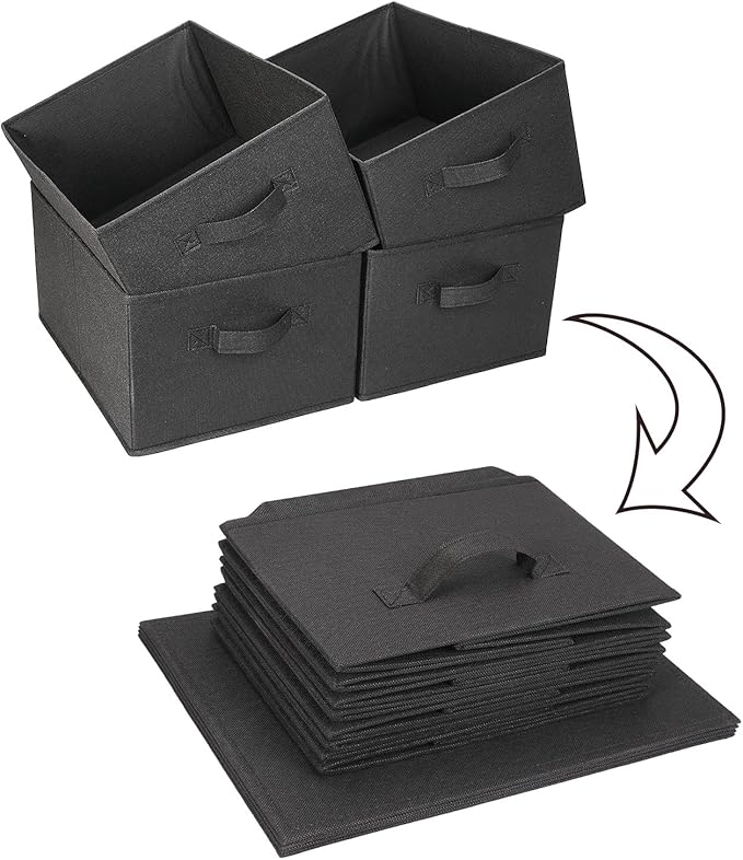 BOMKEE Clothings Collapsible Storage Bins, Foldable Organizers and Storage Baskets Cube Storage Bin for Bedroom Living Room (4 Pack) (Black, 15.4x11.4x7.9inch)
