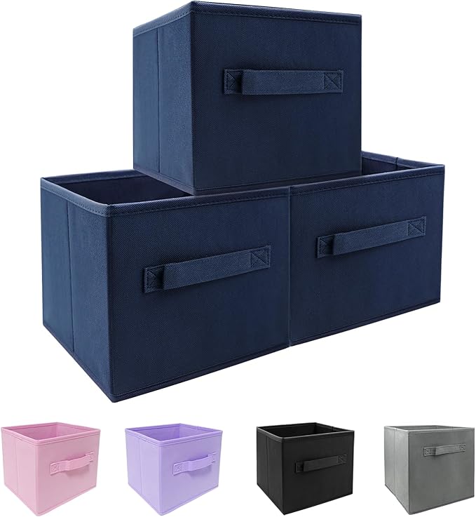 Storage bins collapsible storage bins,cube storage organizer （Pack of 3） 10.5 * 10.5 * 11inch，For home and office Collapsible Closet Shelf Organizers, Drawer Organizers(Blue)