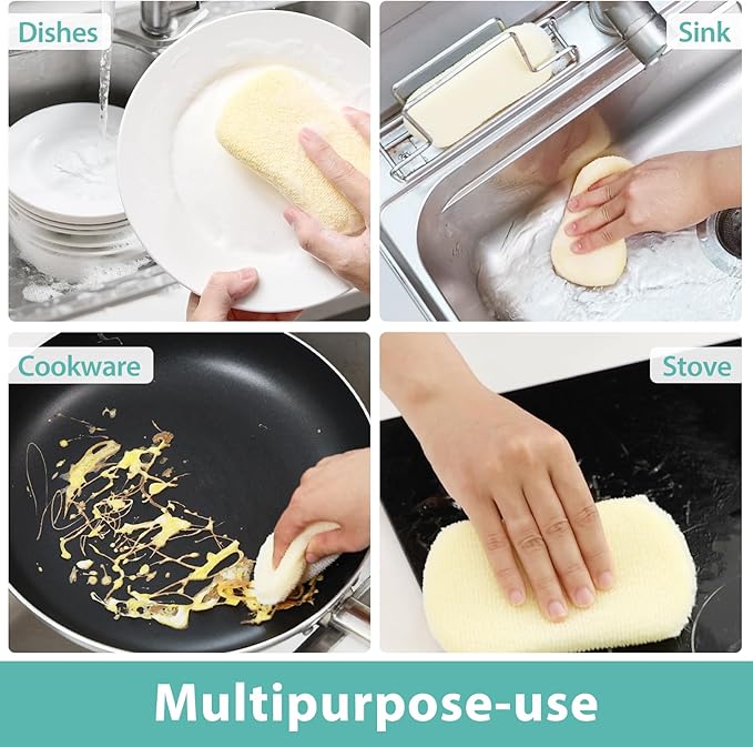 Sponges Kitchen Scrub Dish Sponge Scouring Pad, 6 Pack Cleaning Brush Scrubber Supplies for Soap, Dishwashing Dinnerware Sets Pan Pot Glass Dishwasher Sink Bathroom Towels Cloth Rags Holder