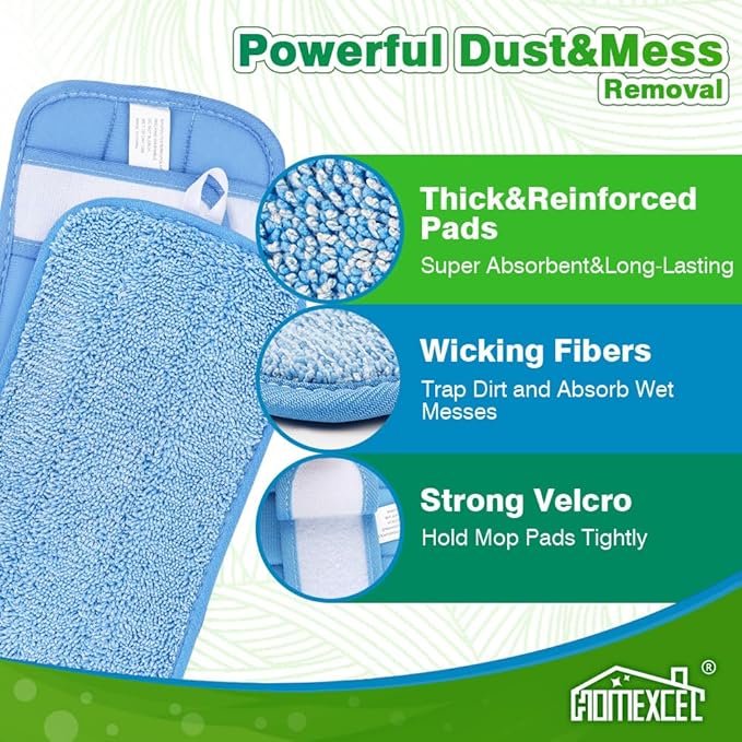 HOMEXCEL Microfiber Reusable Mop Pads Compatible with Swiffer Sweeper- Machine Washable Microfiber Pad Refills for Household Cleaning-Floor Cleaning Mop Head Pads Work Wet and Dry-Pack of 4